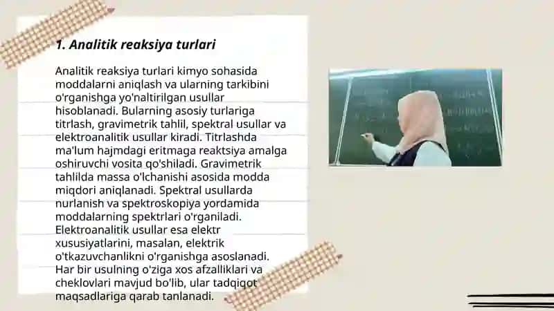 Analitik reaksiyalarni o'tkazish usullari va amalga oshirish shart-sharoitlari 3