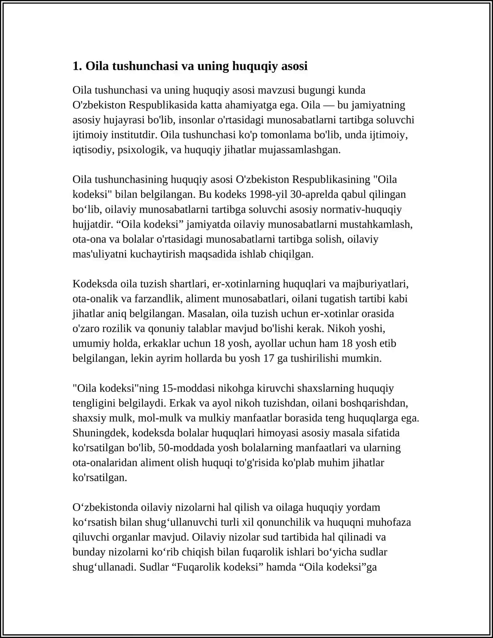"ISLOM HUQUQSHUNOSLIGIDA OILA, NIKOH, TALOQ, IDDA, ZIHOR TUSHUNCHALARINI TA'RIFLASH" MAVZUSIDA REFERAT 3