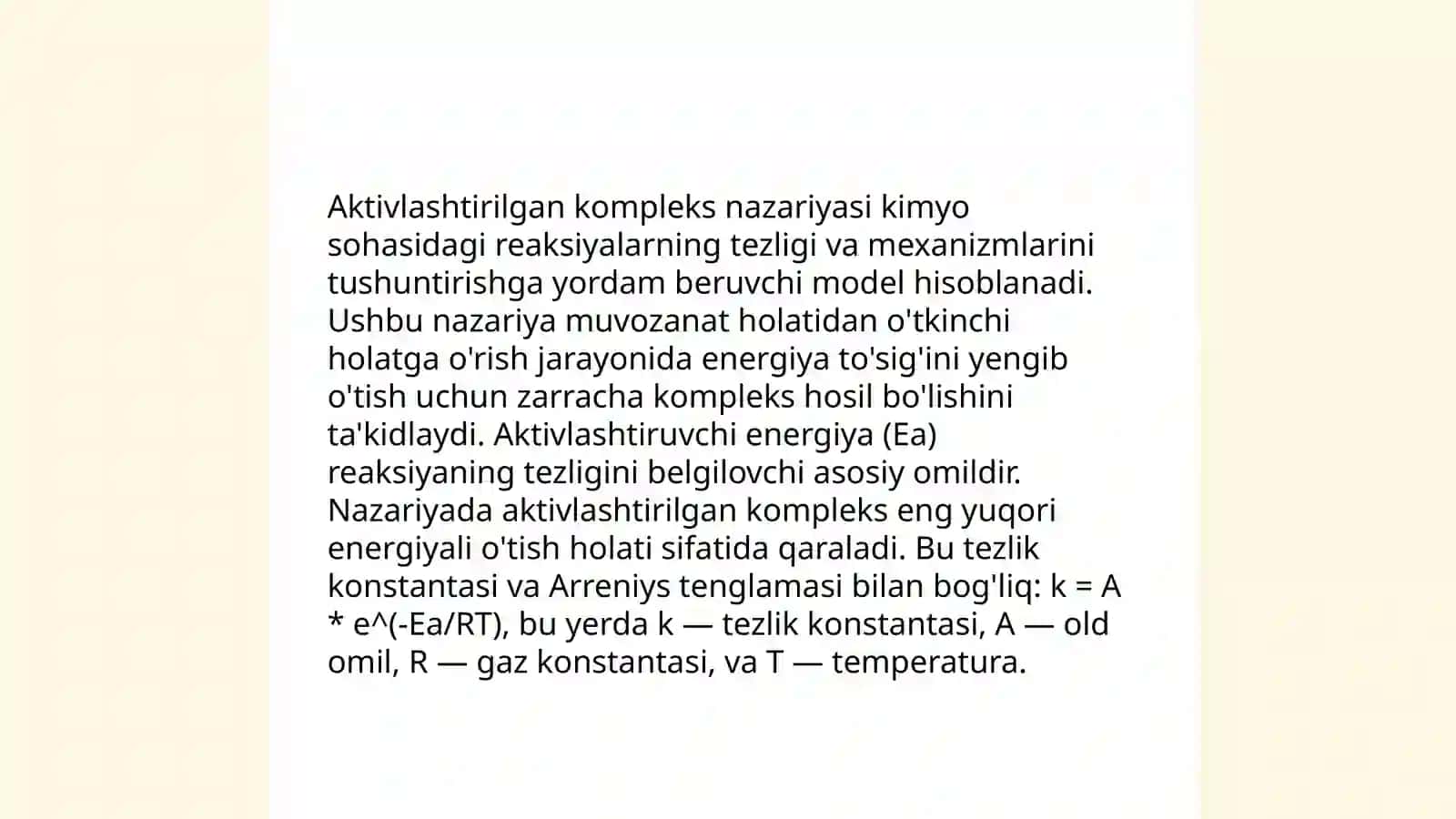 Kimyoviy reaksiyalarning kinetik qonunlari tarkibida kinetik parametirlarni nazariy aniqlash usullari 3