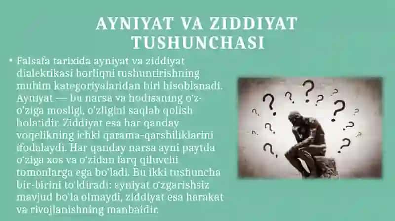 Voqelik va oʻzgarish jarayonida ayniyat va ziddiyat dialektikasI 3