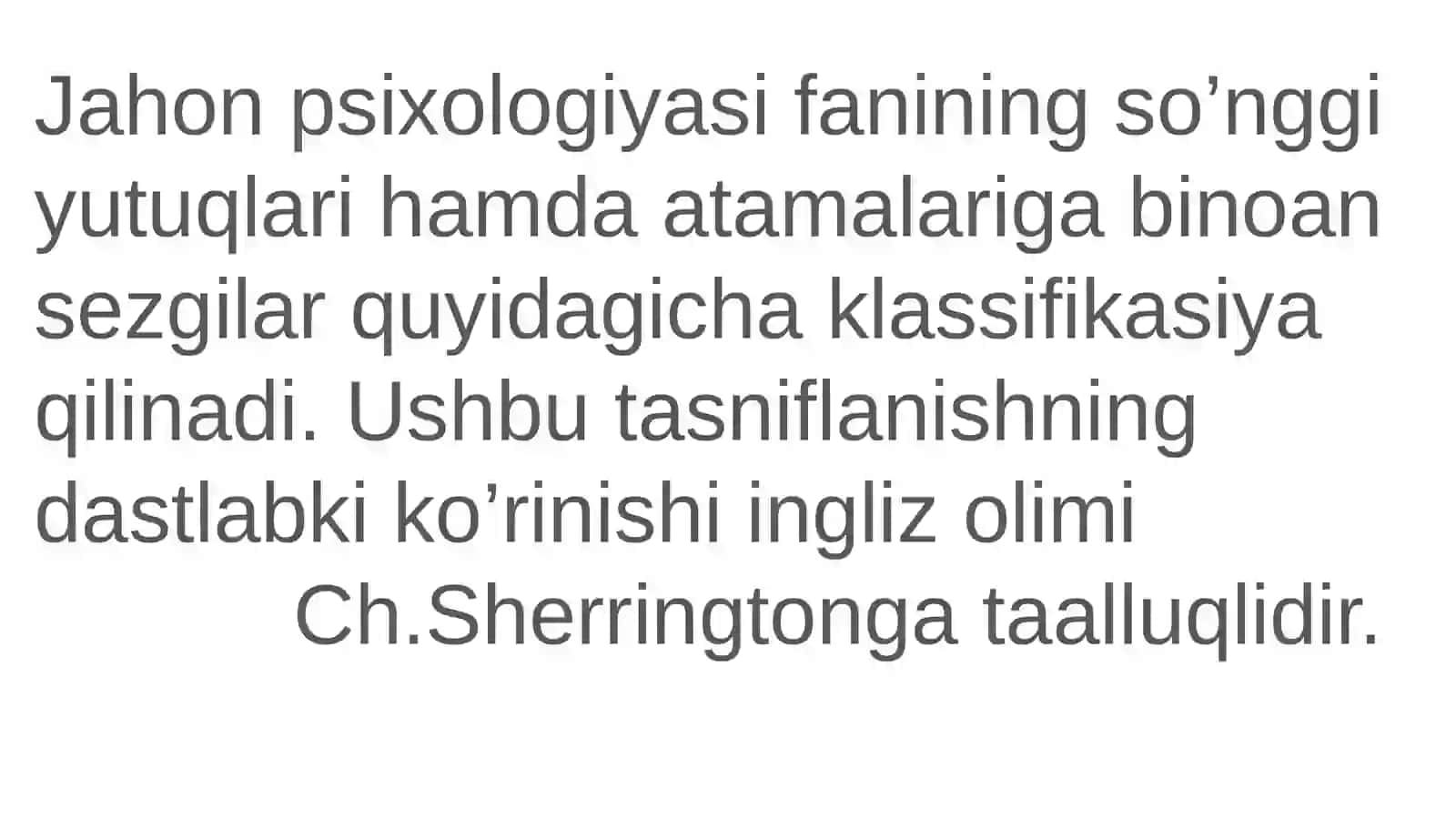 Sezgilarning tassnifi sezgilarning turlari sezgi sohasidagi qonuniyatlar 3