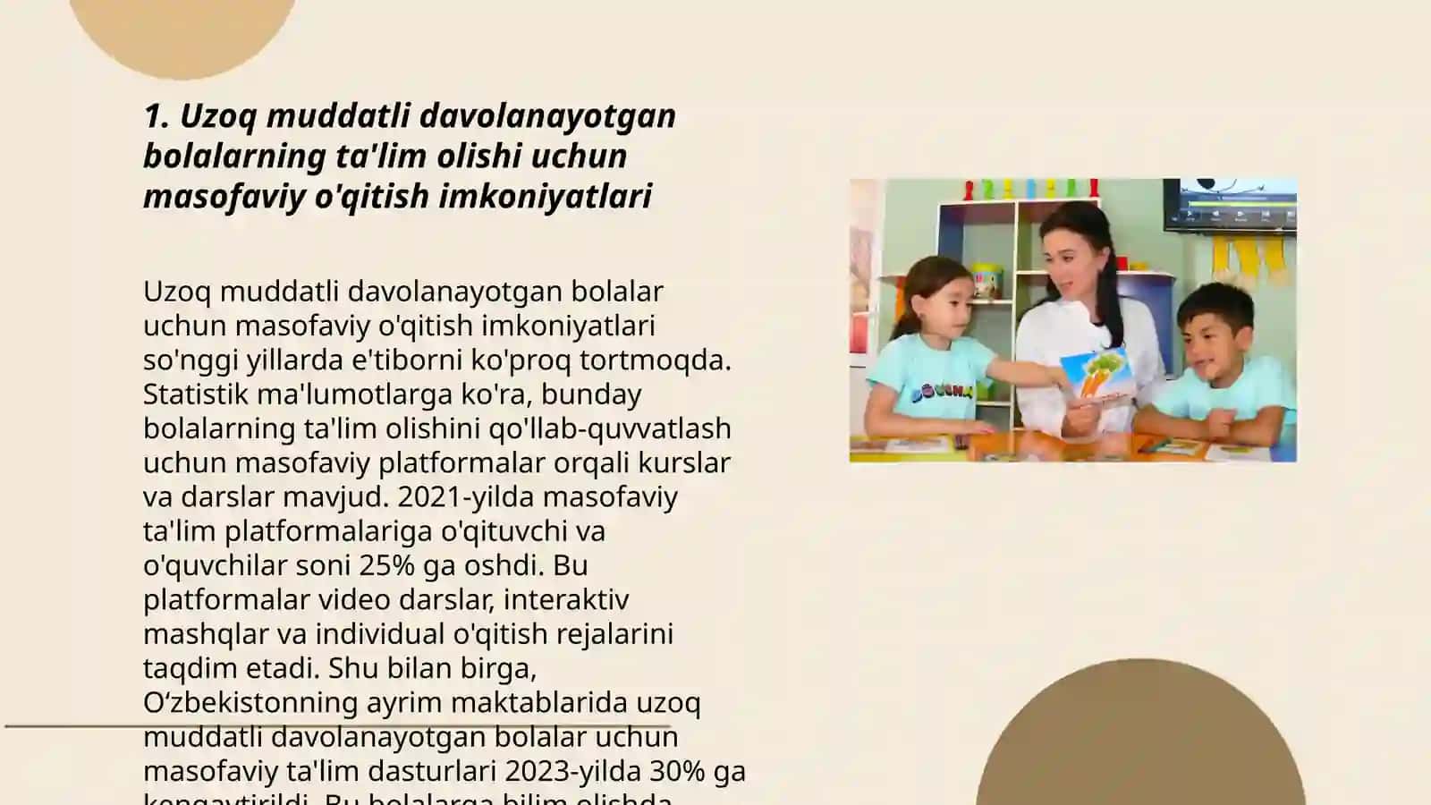 Uzoq muddatli davolanayotgan bolalarning ta'lim olishi uchun masofaviy o'qitish imkoniyatlari 3