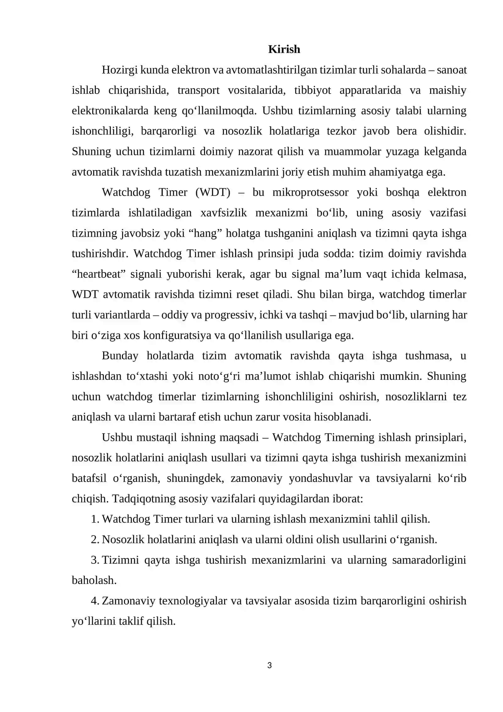 Watchdog Timer ishlash prinsipi va nosozlik holatlarida tizimni qayta ishga tushirish mexanizmi 3