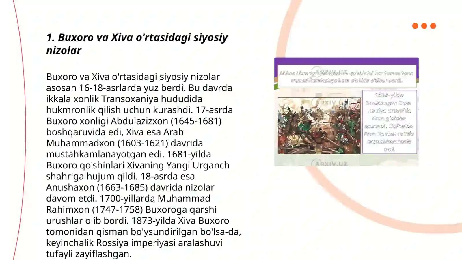 XVI - XVII ASRLARDA BUXORO VA XIVA MUNOSABATLARINING KESKINLASHUVI 3