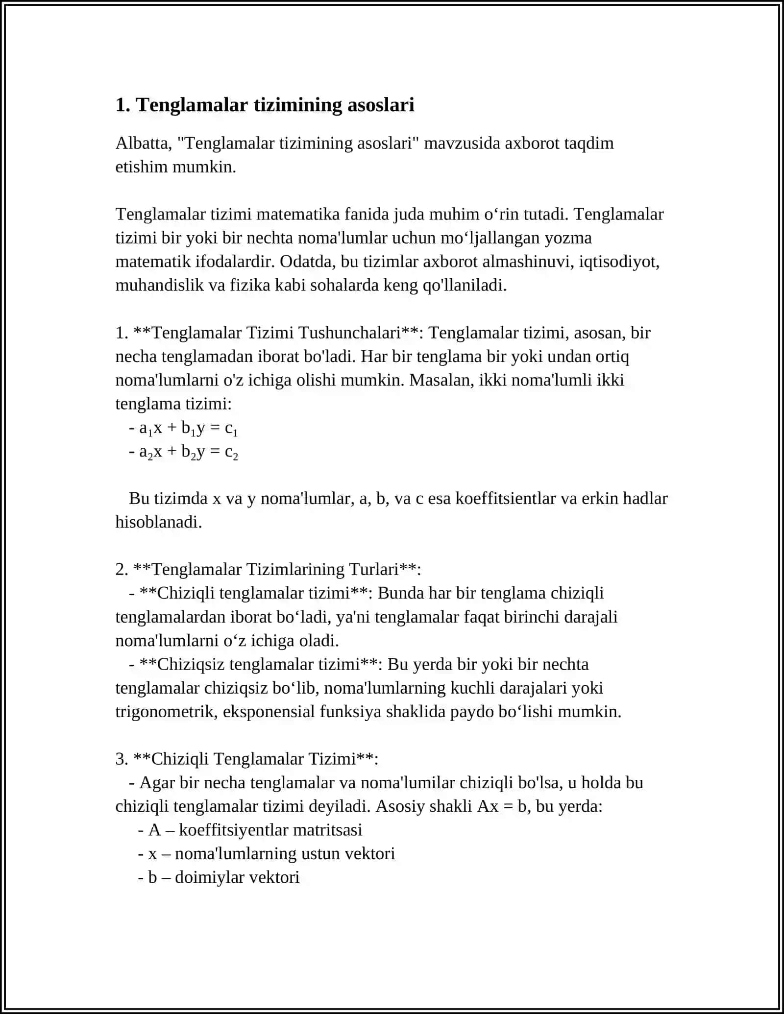 TENGLAMALAR TIZIMI KO‘RINISHIDAGI EKONOMETRIK TAHLIL 3