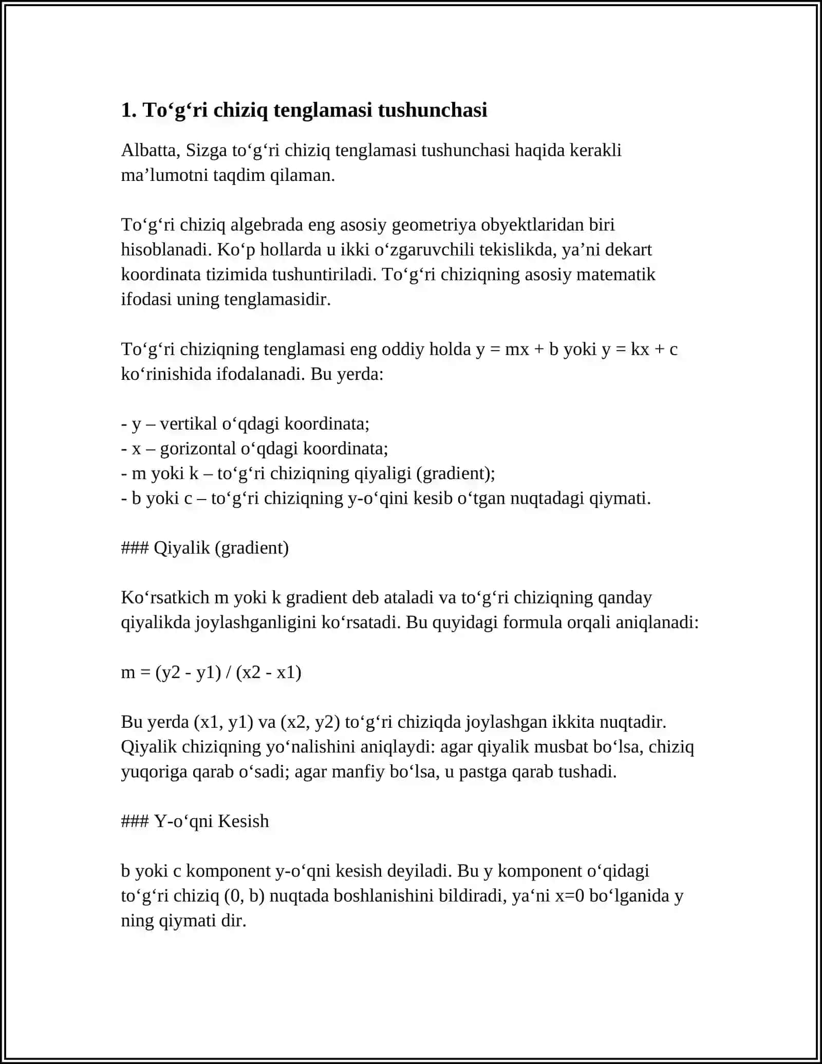 TEKISLIKDA TOʻGʻRI CHIZIQ TENGLAMALARI 3
