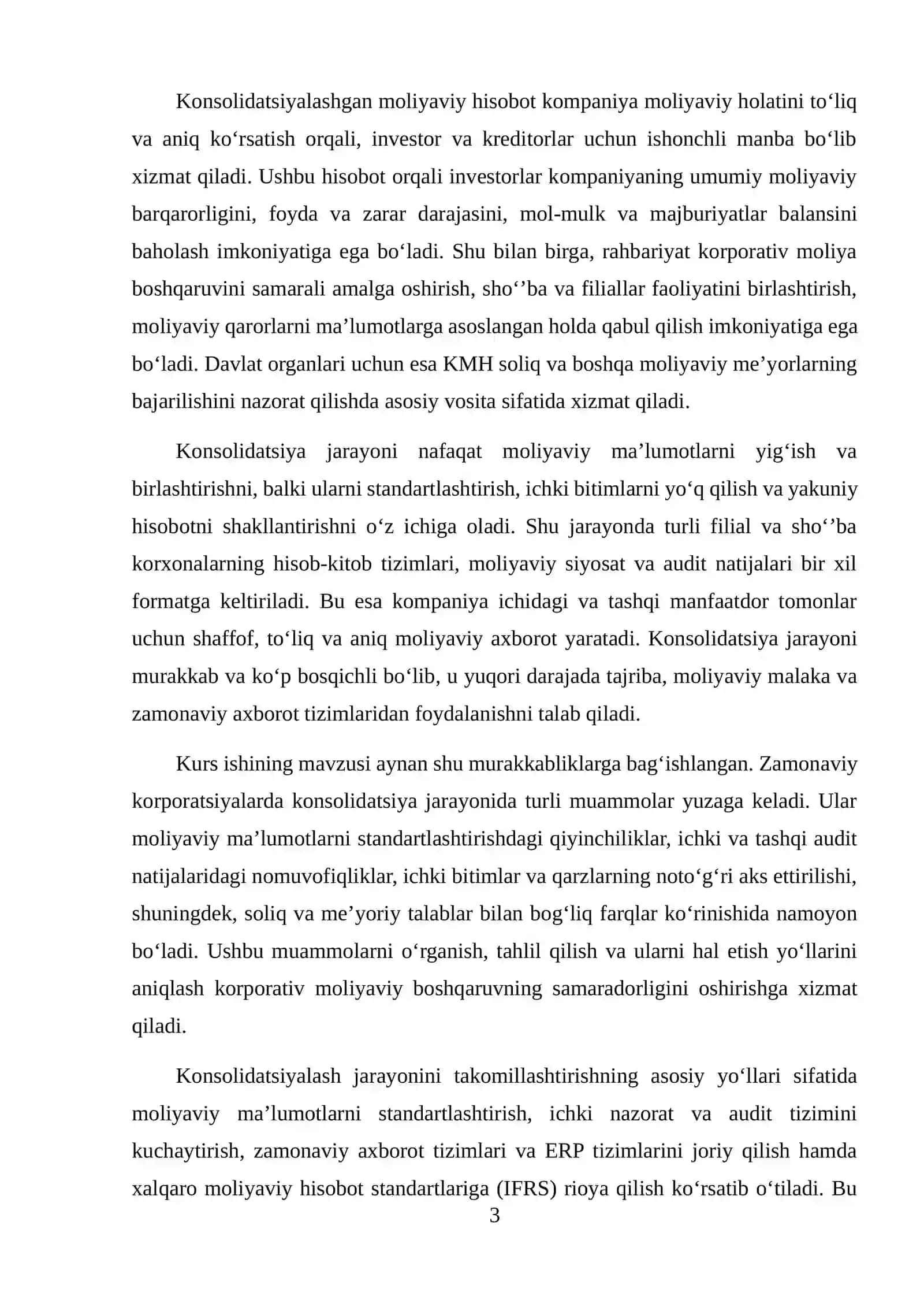 Konsolidatsiyalashgan moliyaviy hisobotni tayyorlash jarayonida yuzaga keladigan muammolar va ularni hal etish yo‘llari 3