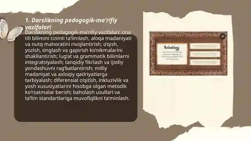 Darslik va unga qoʻyiladigan talablar. Ona tili oʻqtuvchisi faoliyatida qoʻllaniladigan hujjatlar. 3