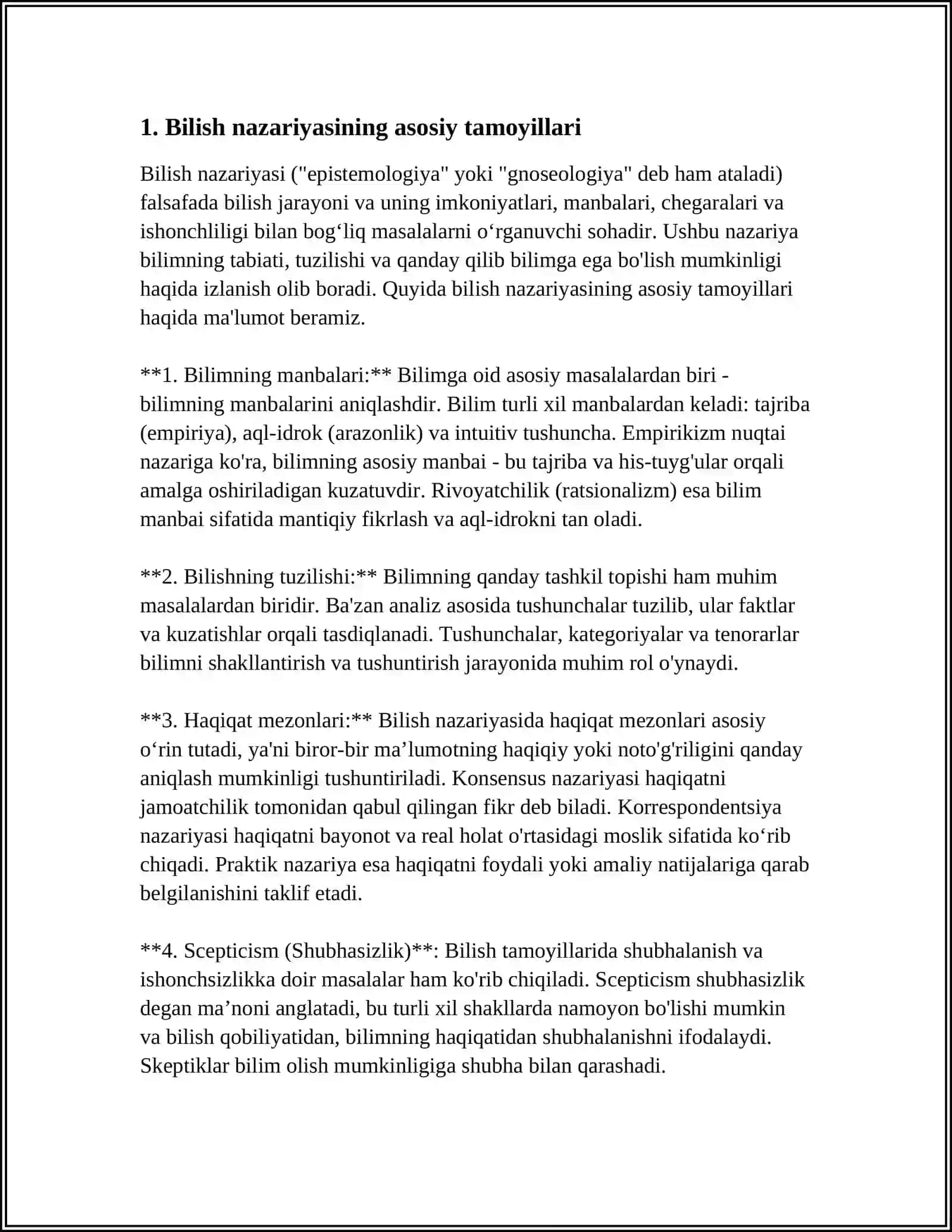 BILISH NAZARIYASINING PREDMETI. GNOSEOLOGIYANING MOHIYATI VA MAZMUNI 3