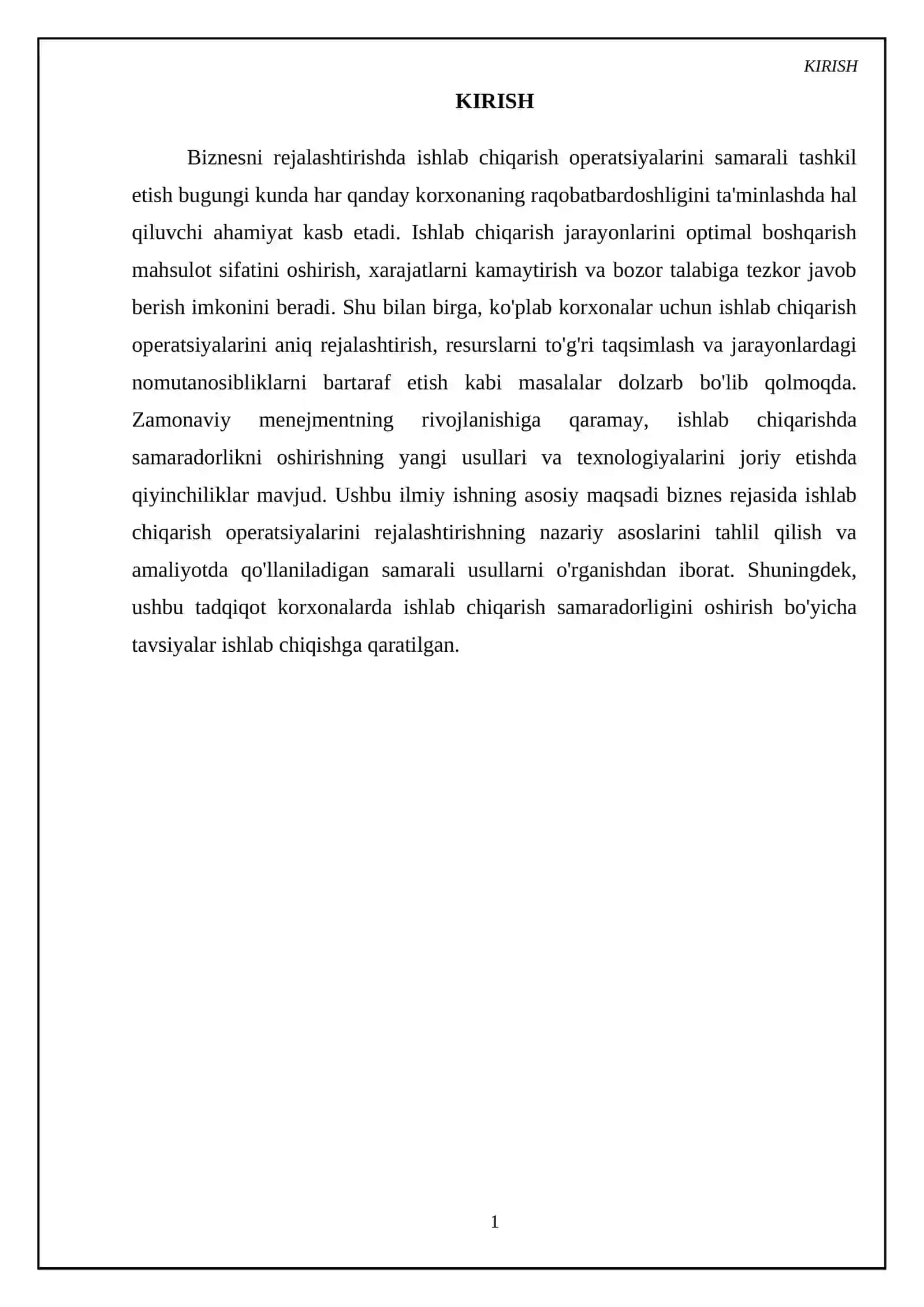 Biznes rejada ishlab chiqarish operatsion ishlab chiqarish 3