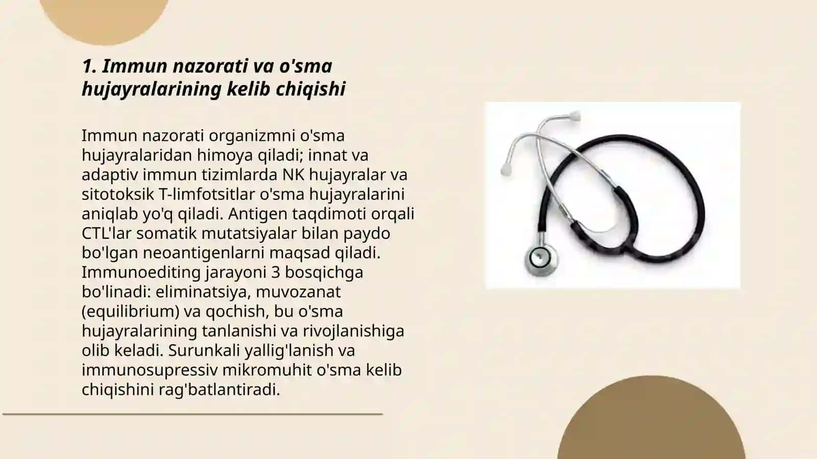 Immunopatologiya, o'sma hujayralarining kelib chiqishdagi ahamiyati by Ikromova Mohinur 3