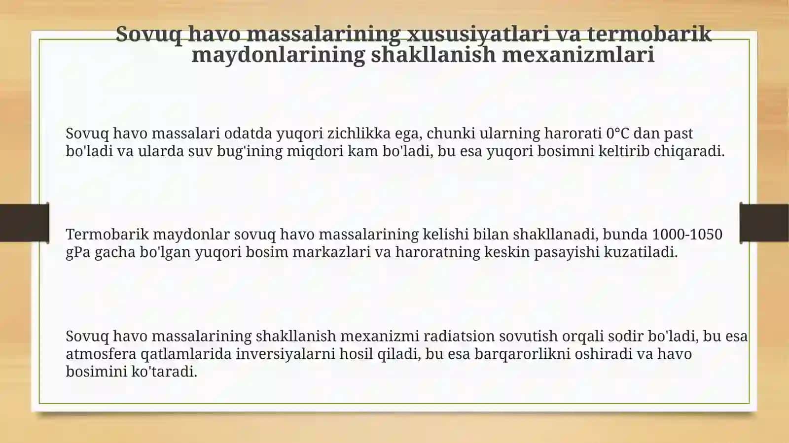 Sovuq havo massalarining xususiyatlari va termobarik maydonlar 3