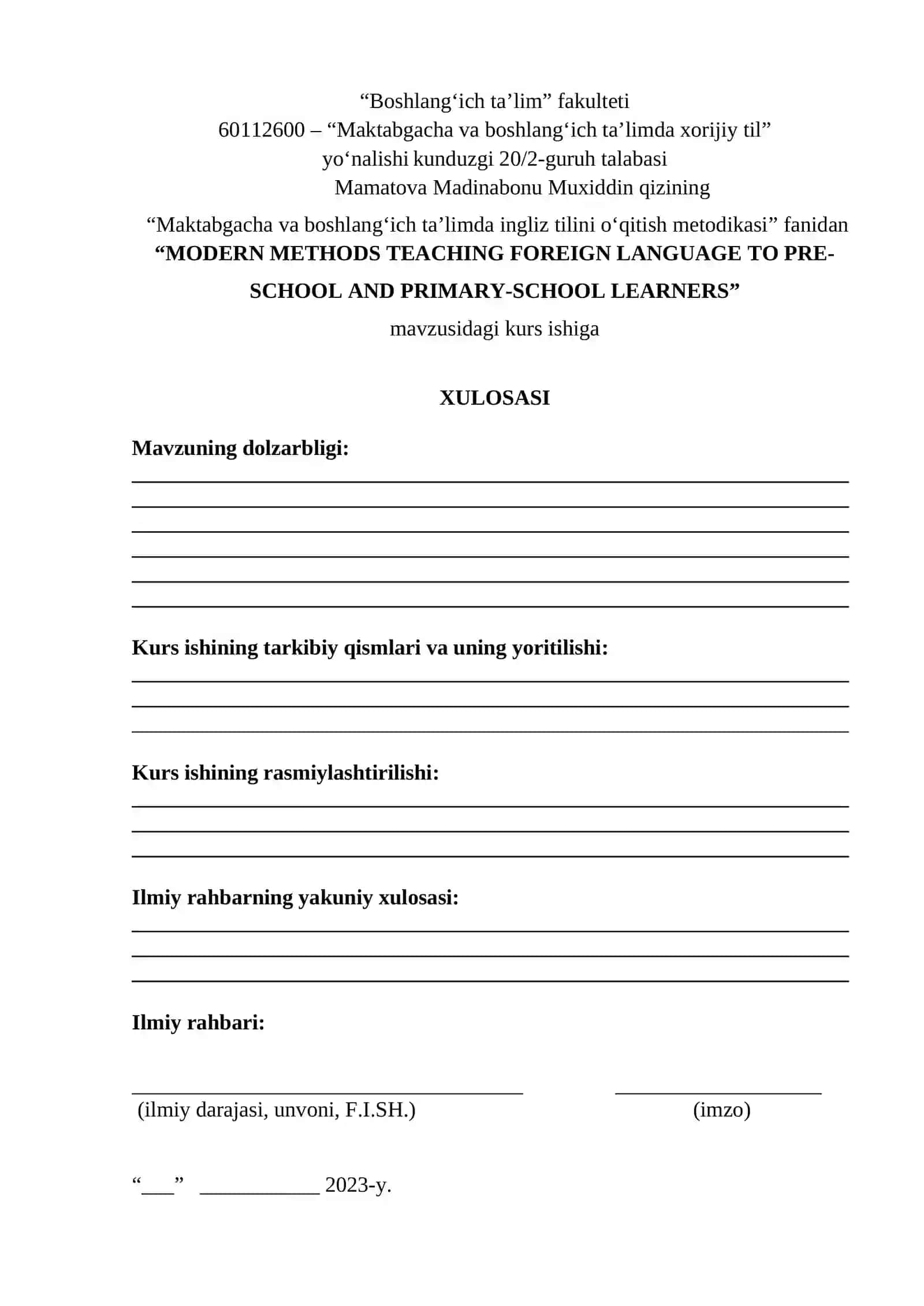 MODERN METHODS TEACHING FOREIGN LANGUAGE TO PRE-SCHOOL AND PRIMARY-SCHOOL LEARNERS 3