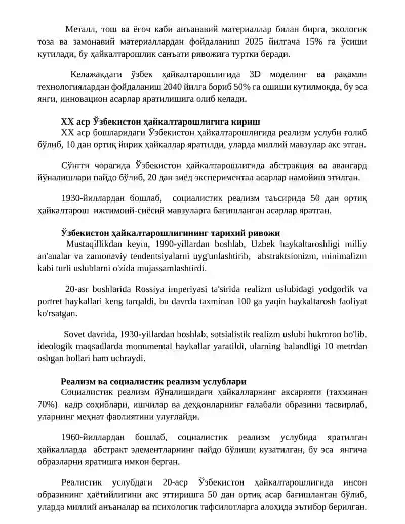 XX asr O‘zbekiston haykaltaroshligi 3