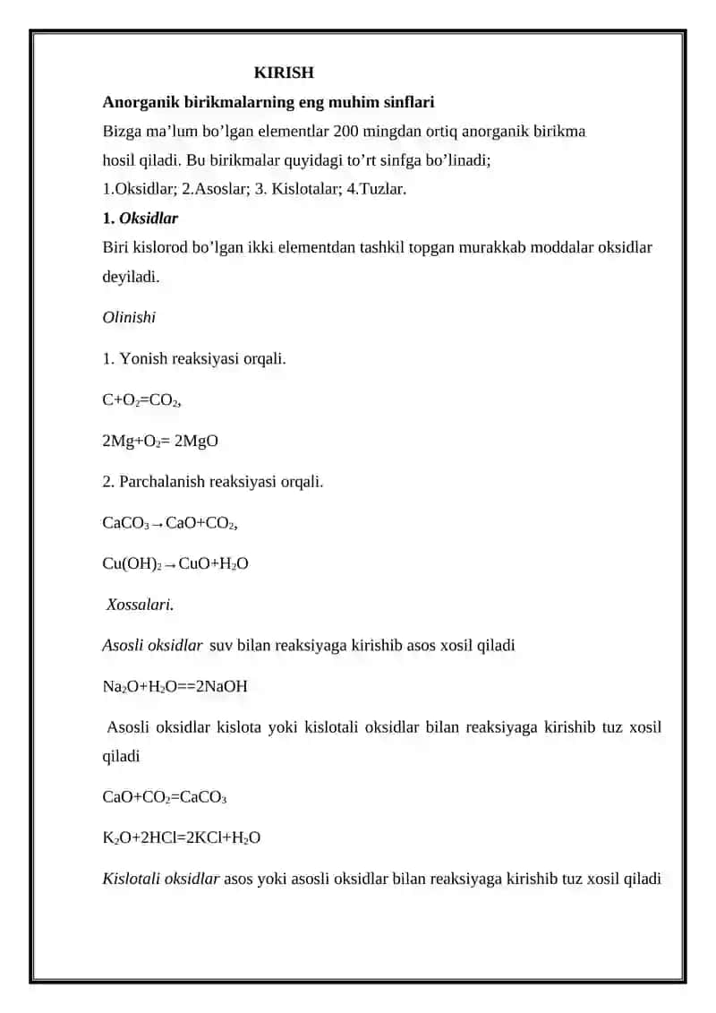 “ANORGANIK KIMYONING ENG MUHIM SINFLARI” MAVZUSI HAQIDAGI BILIMLARNI UMUMLASHTIRISH METODIKASI 3