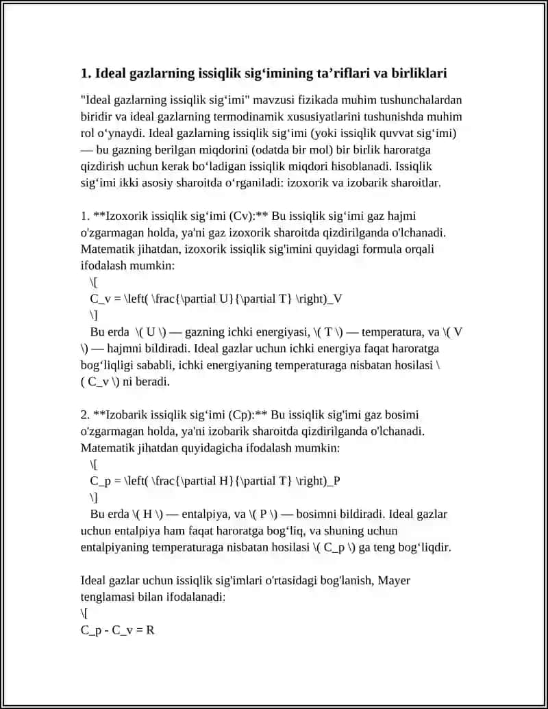 Ideal gazlarning issiqlik sigʻimi 3