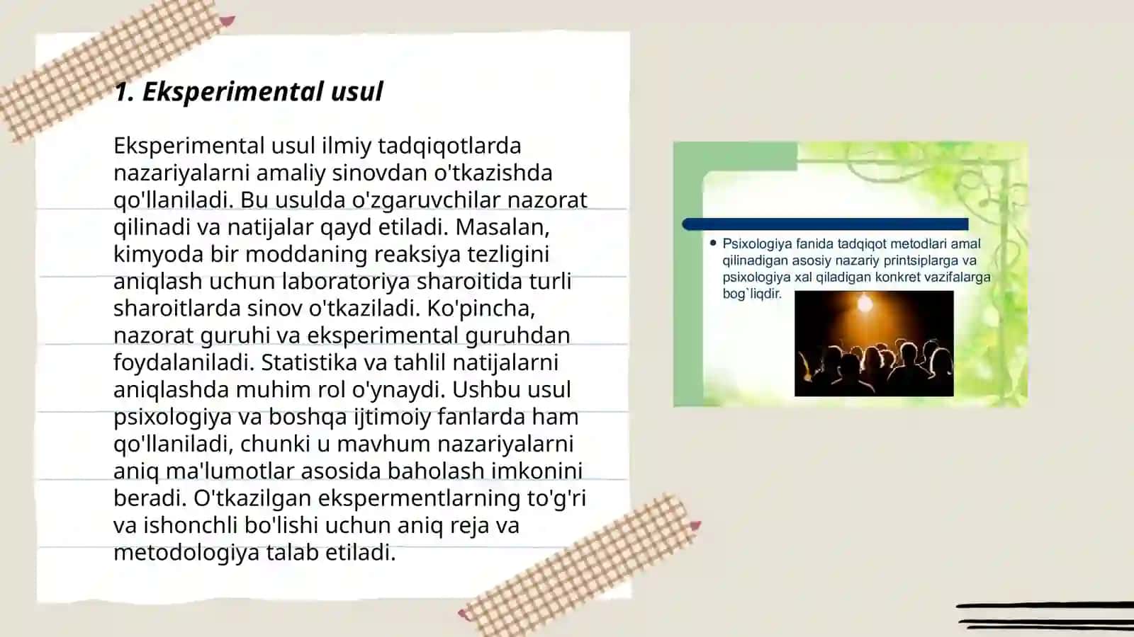 Xozirgi zamon psixologiyasining tadqiqot metodlari 3