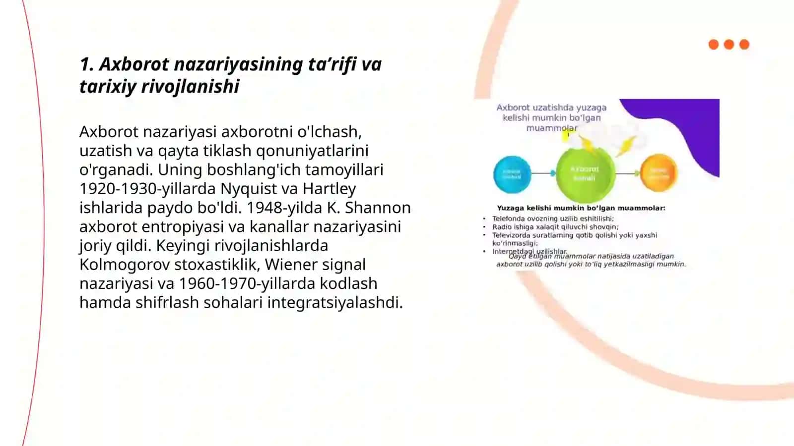 Axborot nazariyasi.Axborot uning turlari, xususiyatlari va õlchov birliklari 3
