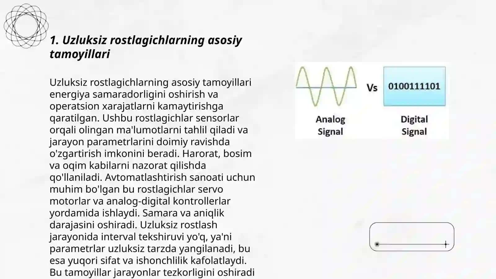 Analog (uzluksiz) va diskret rostlagichlar. PID - rostlagichlarni amalga oshirish 3