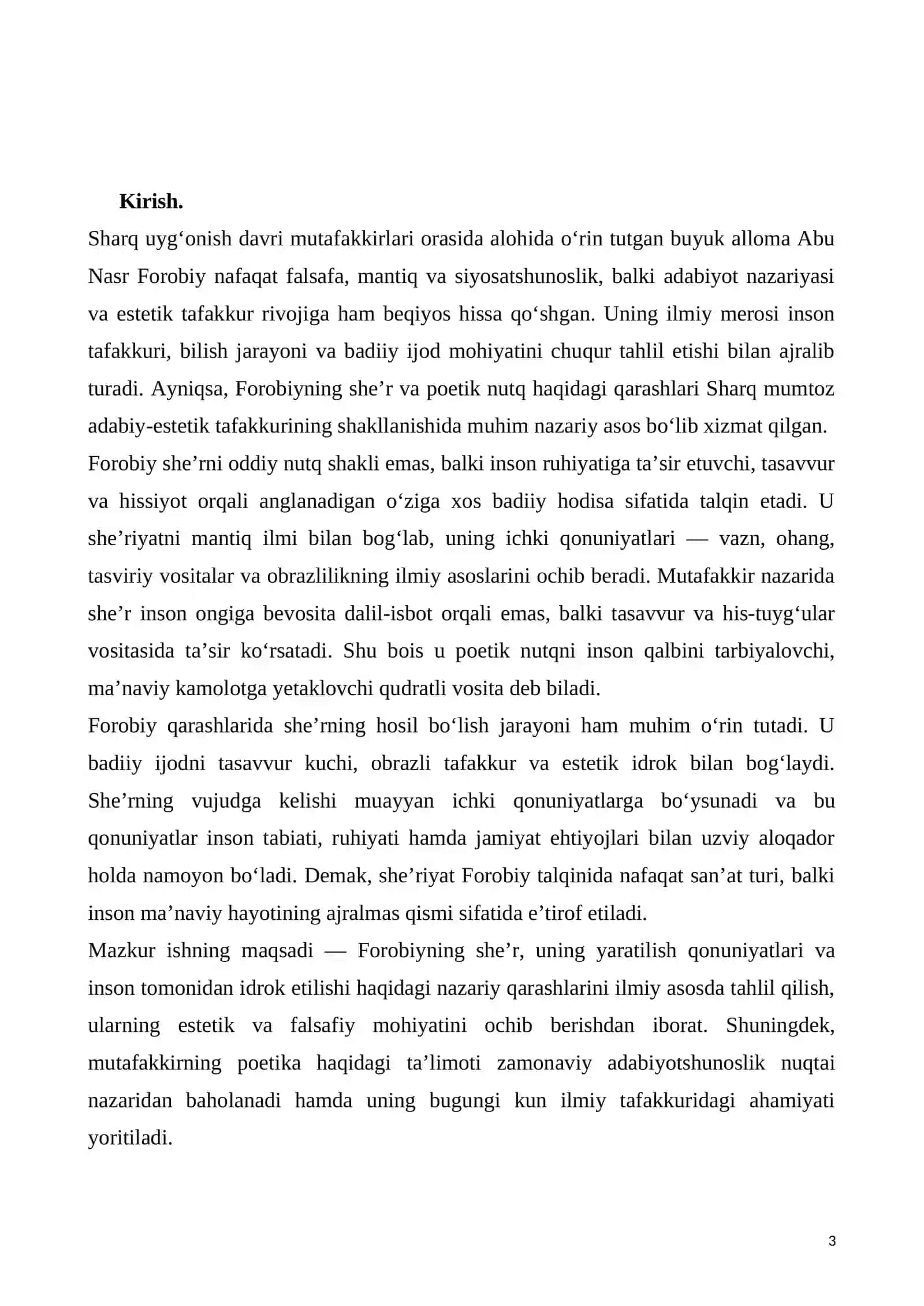 Forobiyning sheʼr, uning hosil boʻlish qonuniyatlari va insoniyat tomonidan idrok etilishi haqidagi fikrlari 3