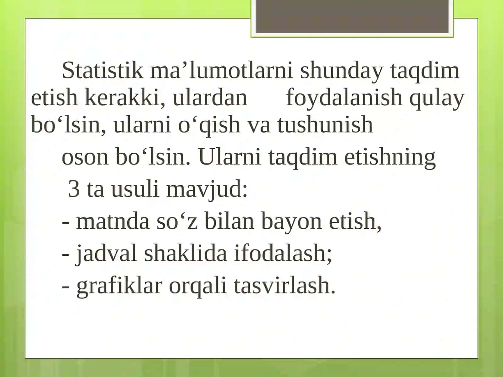 STATISTIK JADVAL VA GRAFIKLAR 3