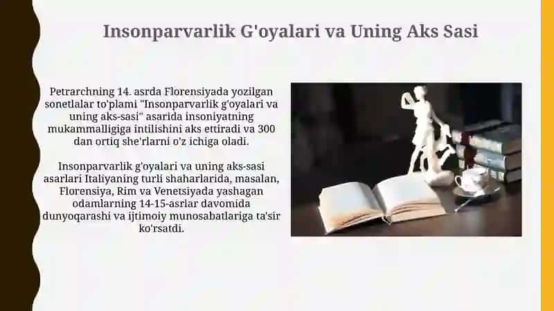 Italyan Uygʻonish adabiyotining oʻziga xos xususiyatlari: Bokachcho va Petrarka ijodi 3