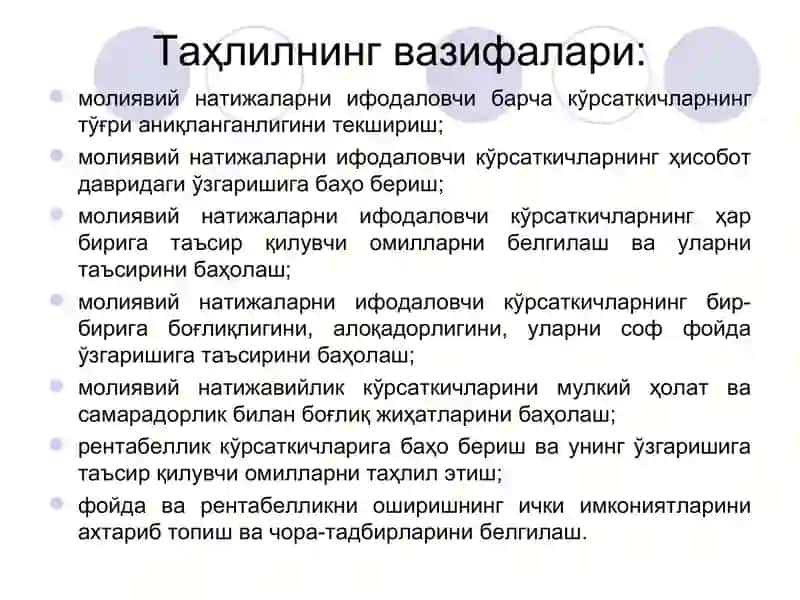 Молиявий натижалар ва рентабеллик таҳлили 3