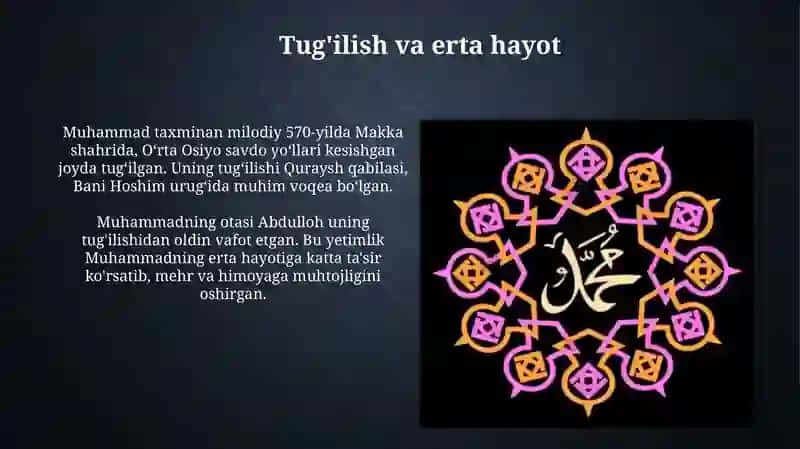 Islam dinining payg'ambari Muhammad ibn Abdulloh hayotlarini (siyrat) organish 3