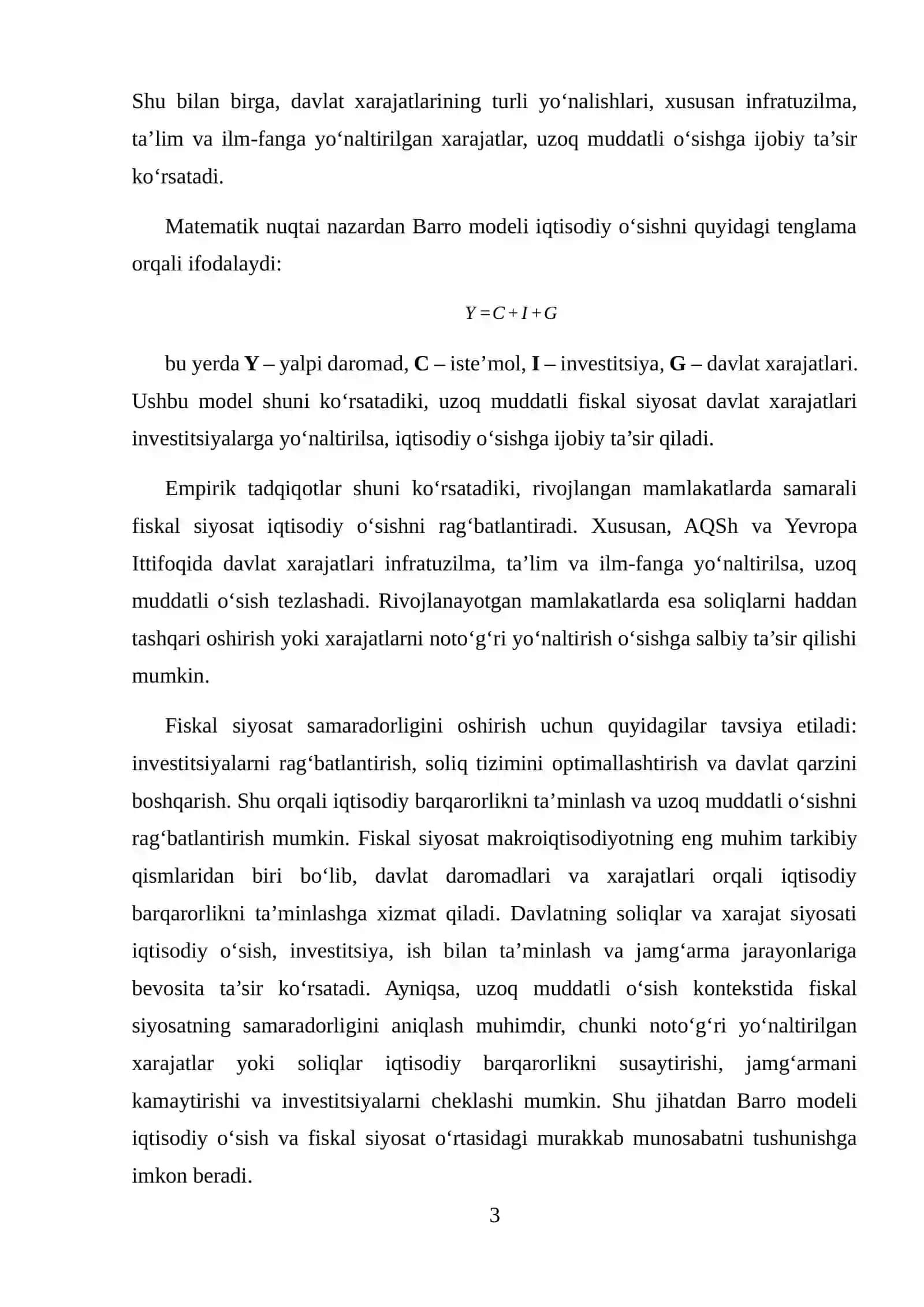 FISKAL SIYOSATNING UZOQ MUDDATLI O‘SISHGA TA’SIRI (BARRO MODELI) 3
