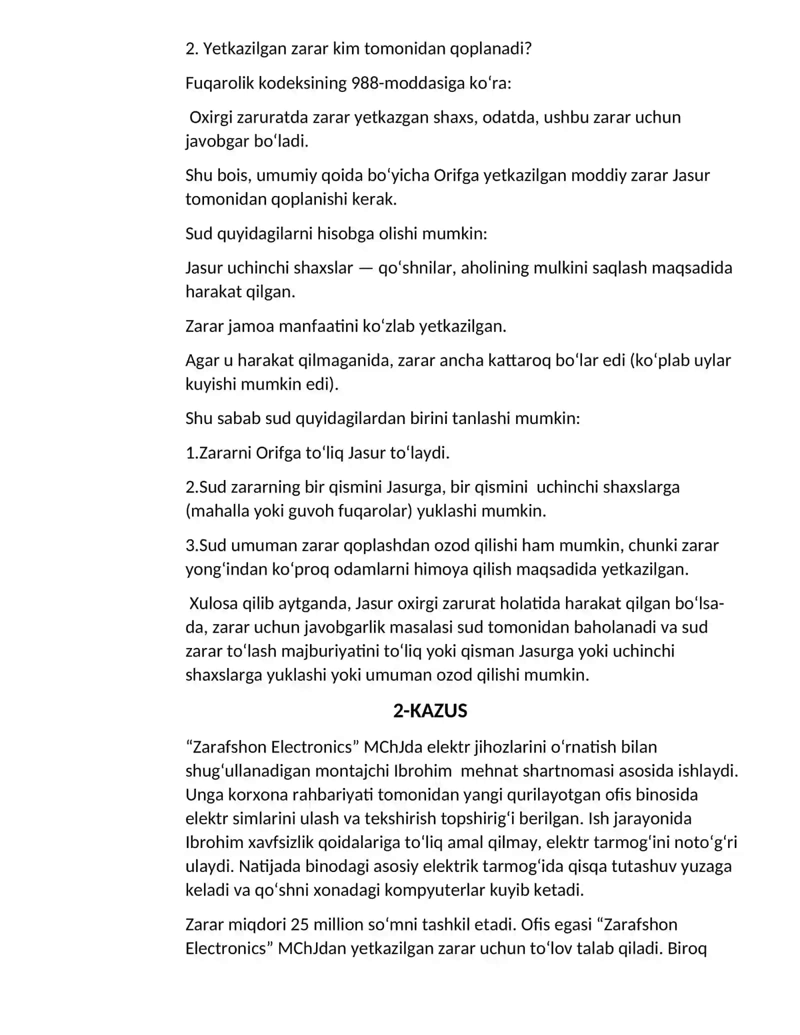 Zarar yetkazishdan kelib chiqadigan majburiyatlar 3