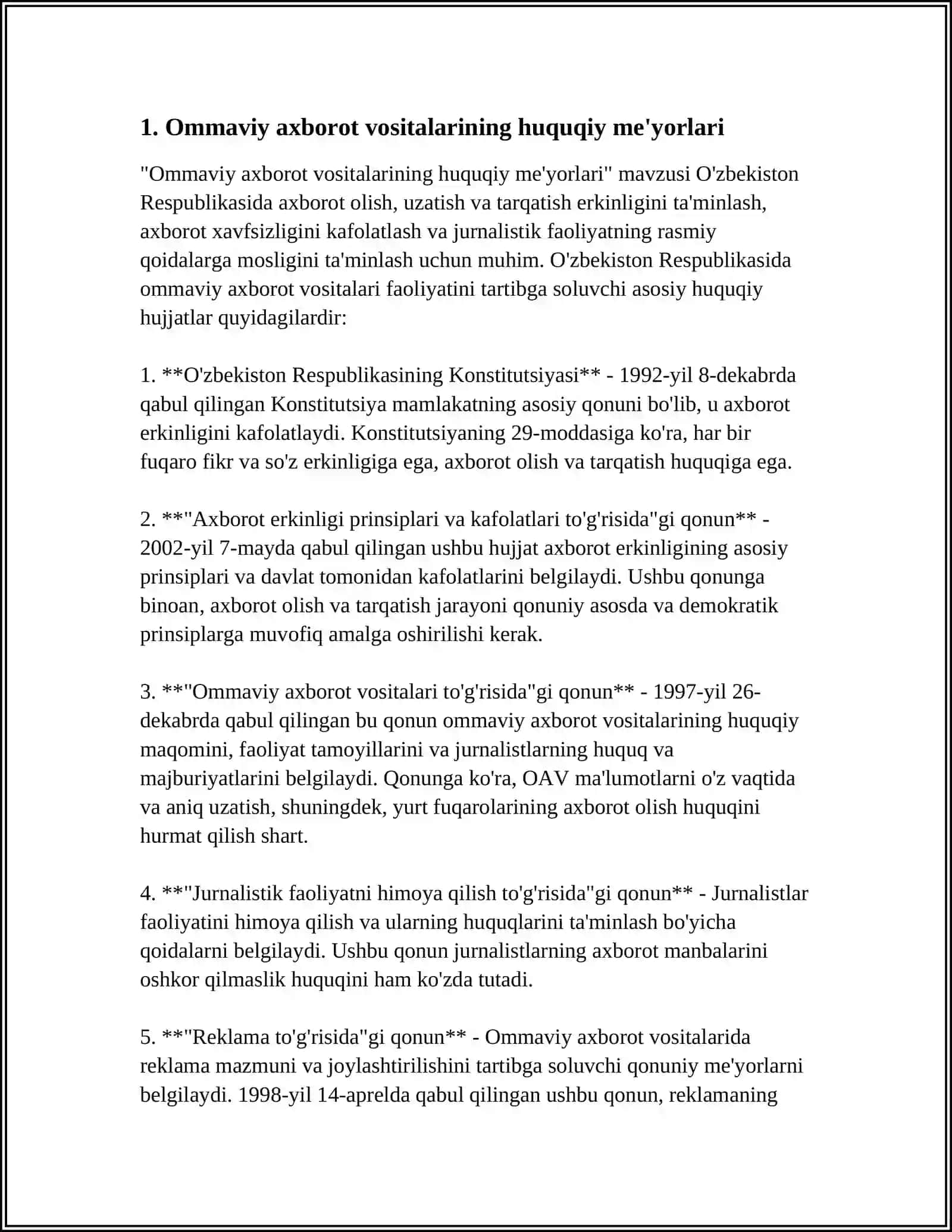 Ommaviy axborot vositalarining huquqiy me'yorlari 3