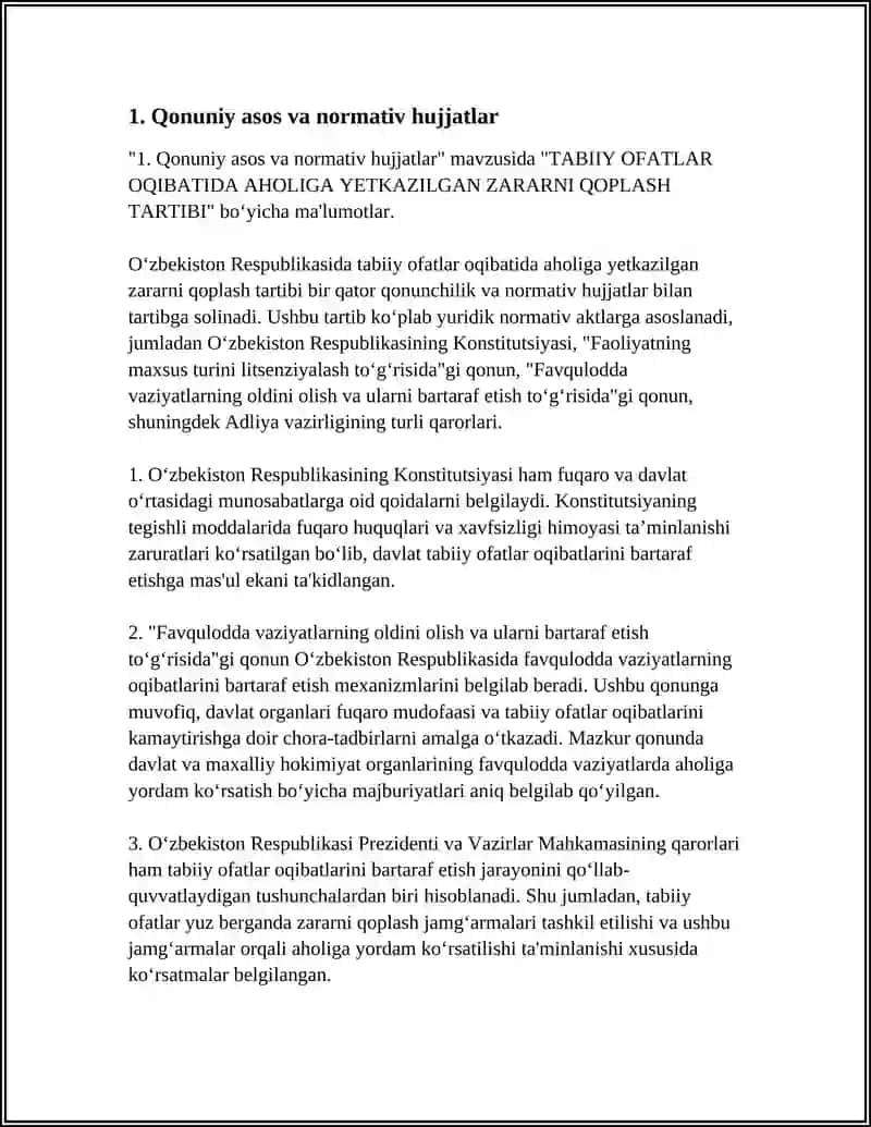 TABIIY OFATLAR OQIBATIDA AHOLIGA YETKAZILGAN ZARARNI QOPLASH TARTIBI 3