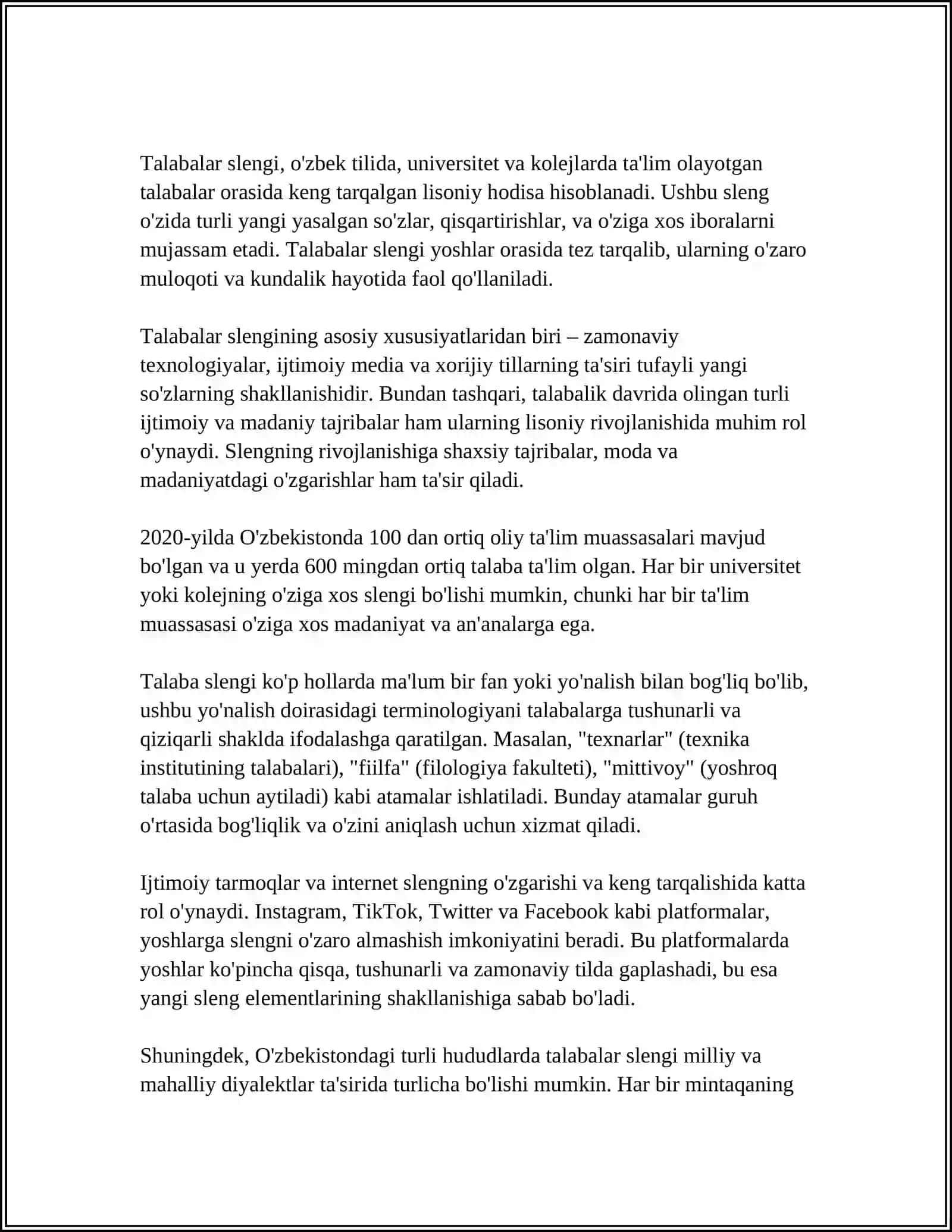 MUSTAQIL ISH Mavzu: TALABALAR LEKSIKASI 3