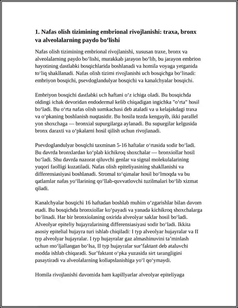 A’ZOLAR SISTEMASI ONTOFILOGENEZI( NAFAS OLISH, HAZM QILISH) 3