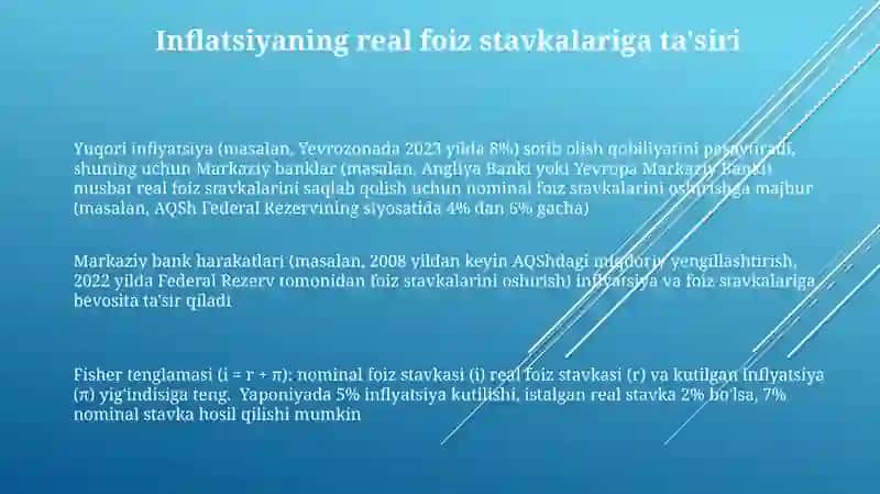 Infliyatsiya va foiz stavkalar oʻrtasida bogʻliqlik 3