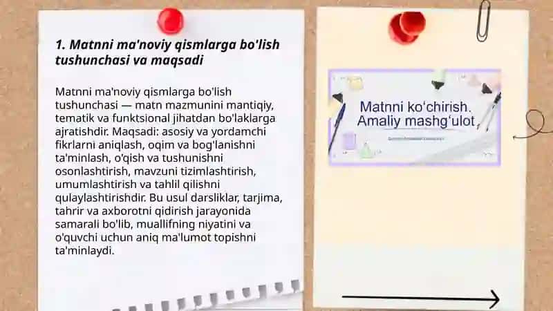 Matnni ma'noviy qismlarga boʻlish tamoyillari 3