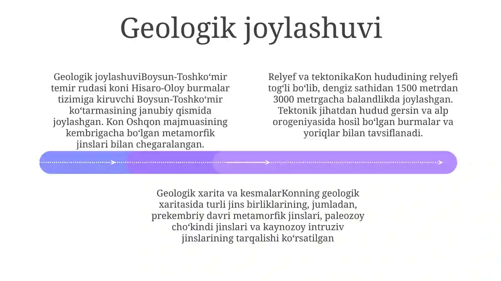 Boysun Toshkomir Koni Geologik Joylashuv OʻRni, Relyefi Uning Tektonikasi,Geologik Xaritasi Va Razrezi 3