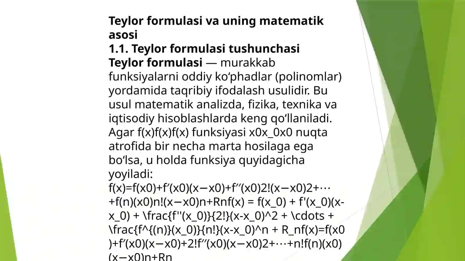 TEYLOR FORMULASI YORDAMIDA TAQRIBIY HISOBLASHLAR 3