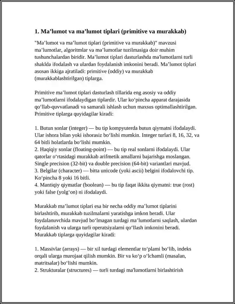 MAʼLUMOTLAR,ALGORITMLAR VA MAʼLUMOTLAR TUZILMASI TUSHUNCHALARI 3