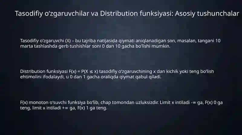 Tasodifiy miqdorlar va taqsimot funksiyasi 3