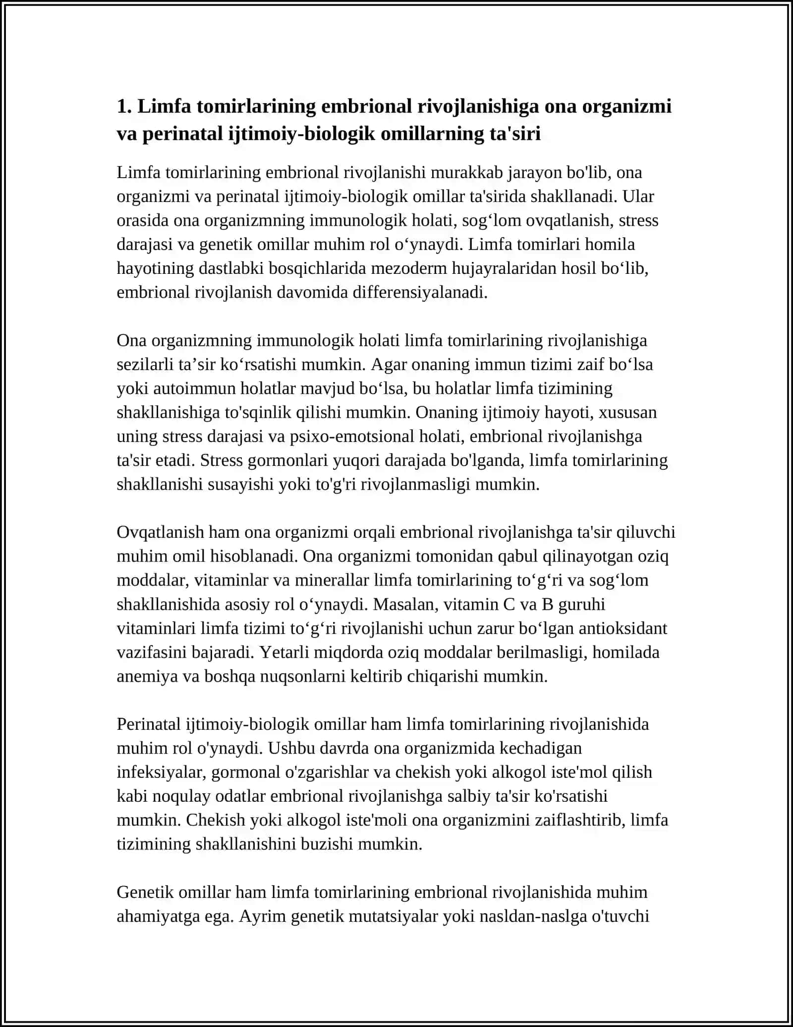 LIMFA TOMIRLARINING TARAQQIYOTIGA VA TUZILISHIGA IJTIMOIY VA BIOLOGIK MUXITLARNING TA’SIRI 3