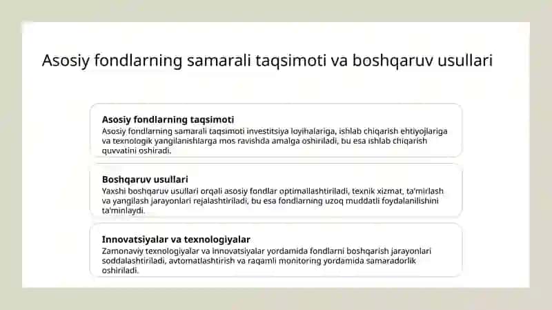 Asosiy fondlardan foydalanish va mehnat fondlari bilan qurollanish 3