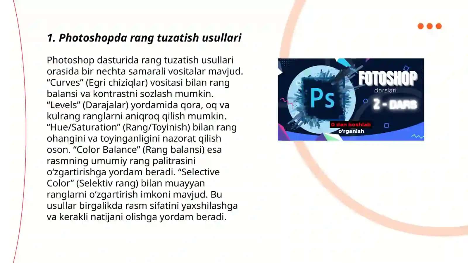 Photoshop Dasturning Grafik ob’yektlarda ranglar va qatlamlar bilan ishlash 3