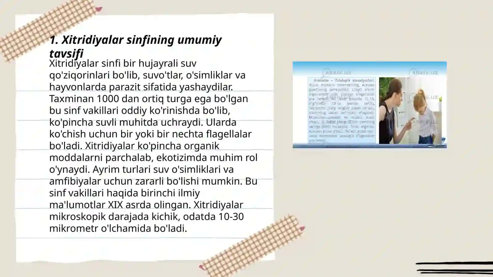 Xitridiyasimonlar sinfining umumiy xarakteristikasi asosiy vakillari 3
