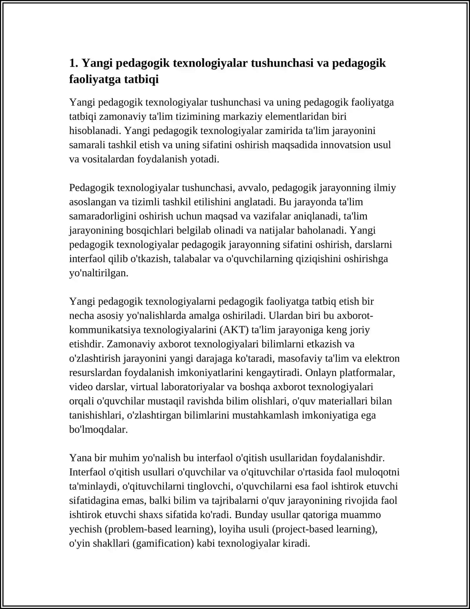 FAOLIYATDA YANGI PEDAGOGIK TEXNOLOGIYALARNI QO‘LLASH VA UNDA TA’LIM VA TARBIYANING UZVIYLIGI 3