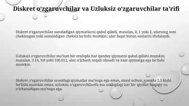 Diskret va uzluksiz oʻzgaruvchilar 3