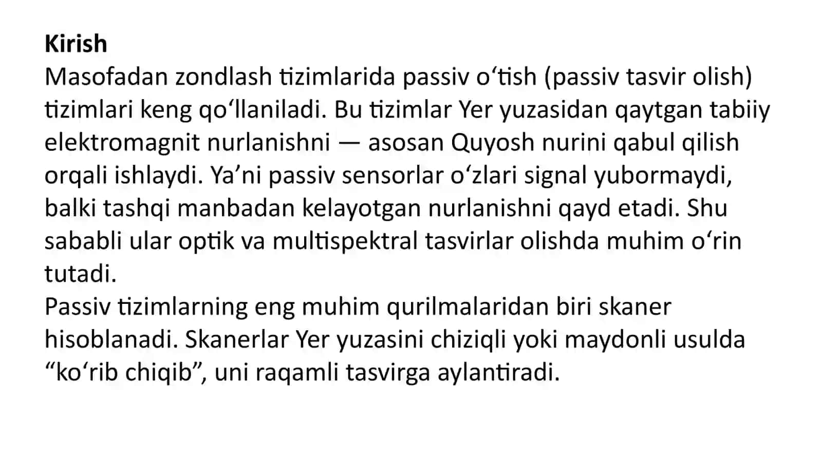 Passiv O'tish Tizimlari. Skanerning xususiyatlari va xarita shkalasi bilan aloqasi. 3