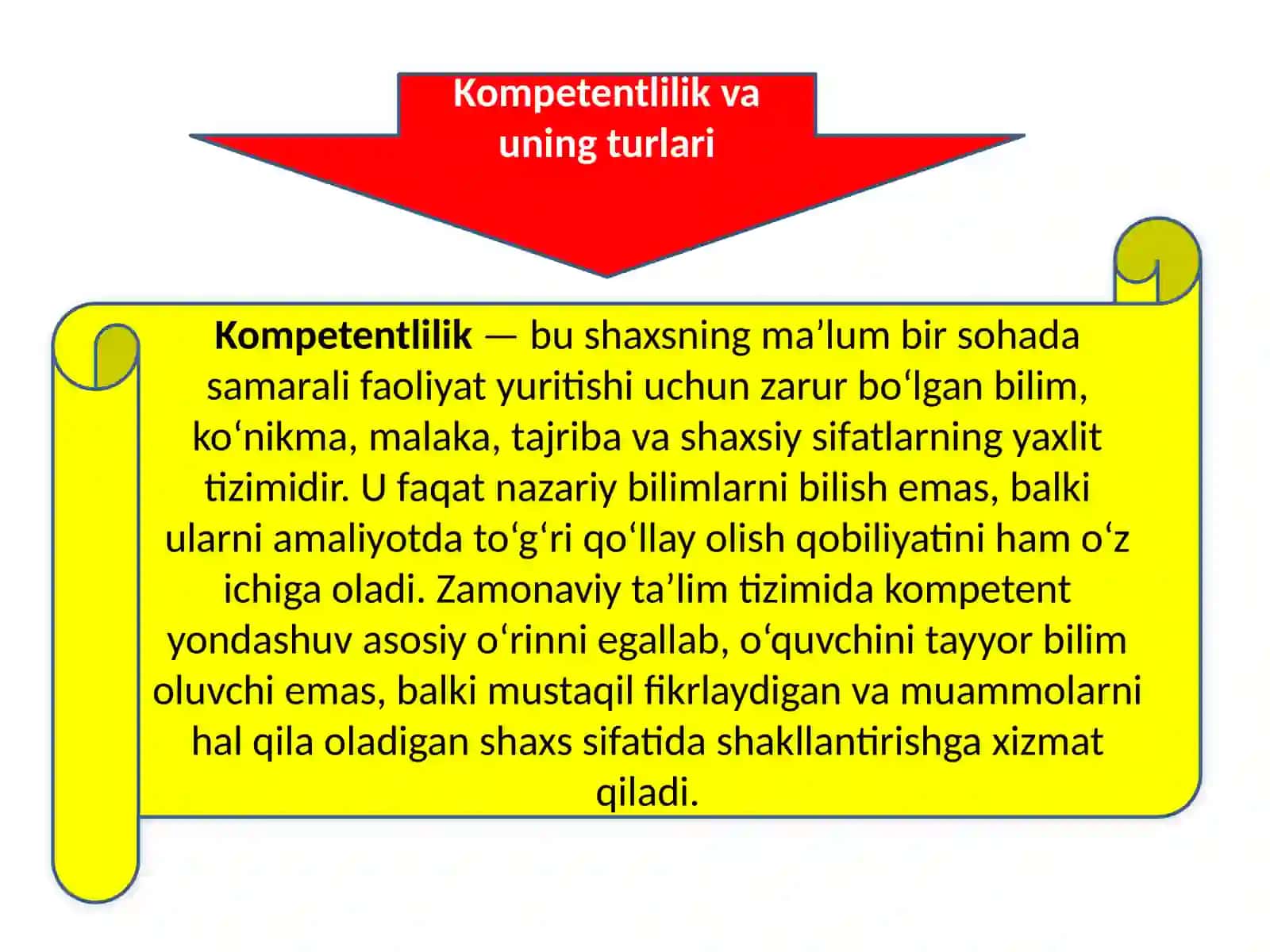 Kompetentlilik va uning turlari. O'qituvchi shaxsiga qo'yiladigan talablar. Adabiyot o'qitishda ta'lim texnologiyalarining o'rni va roli. Modulli ta'lim texnologiyasi 3