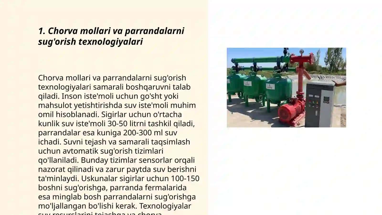 Chorva mollari va parrandalarni sug'orish texnologiyalari 3