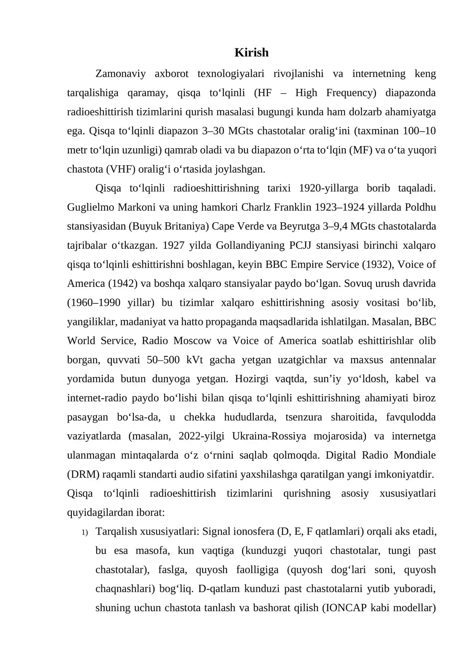 Qisqa to‘lqinli diapazonda radioeshittirish tizimlarini qurish xususiyatlari 3